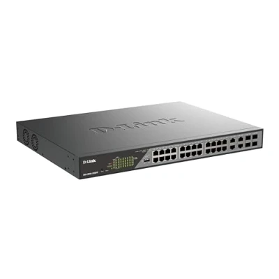 Immagine di D Link DSS 200G 28MPP Smart Switch Gigabit PoE++ per la videosorveglianza 28 Porte, con 24 porte PoE+ 1000BASE T e 4 SFP, 802.3af/at/bt, budget PoE 518W, estensione 250 m, senza ventola, ONVIF
