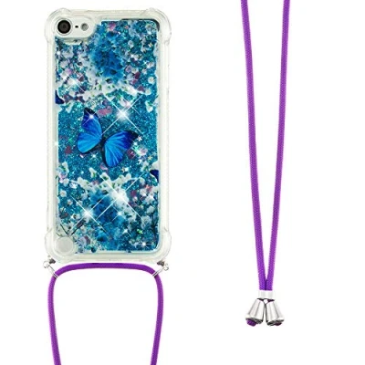 Immagine di LEMAXELERS Custodia per Cellulare con Corda Collana iPod Touch 5 / 6/7 Case,Glitter Bling Liquido Sabbie Mobili Bumper Case TPU Cover Cordoncino Cordino Case,YB GS Die
