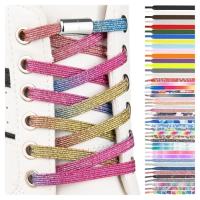 Immagine di SULPO Lacci scarpe elastici con chiusura rapida in metallo senza legatura piatti silicone nodo per adulti e bambini Stringhe elastiche