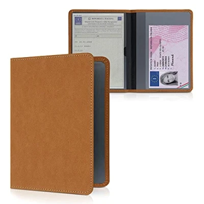 Immagine di kwmobile Custodia Libretto Circolazione Auto in Simil Pelle Scamosciata Portalibretto con Scomparti Tessere Patente Foderina Porta Documenti marrone