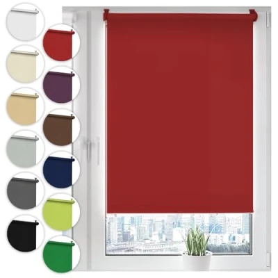 Immagine di Sonello tenda a rullo oscurante Klemmfix senza Forare 30cm x 130cm Rosso, avvolgibile con morsetti e catenella per finestre porte, Blackout, opaco, Protezione Solare