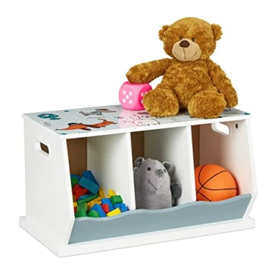 Immagine di Relaxdays Scaffale per la Cameretta dei Bambini, Mobile con 3 Scomparti Aperti, HxLxP: 32,5x60x36 cm, in MDF, Colorato, 100% Fibra