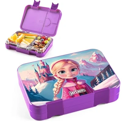 Immagine di Jarlson® Lunch Box Bambini Bento con 6 Scomparti Porta Pranzo Senza BPA per la Scuola e l&#039;asilo 850ml (Principessa)