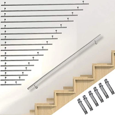 Immagine di Melko corrimano in acciaio inox V2A, da parete, 100 cm, ringhiera per scale e rotondo, con supporto parete tappi terminali