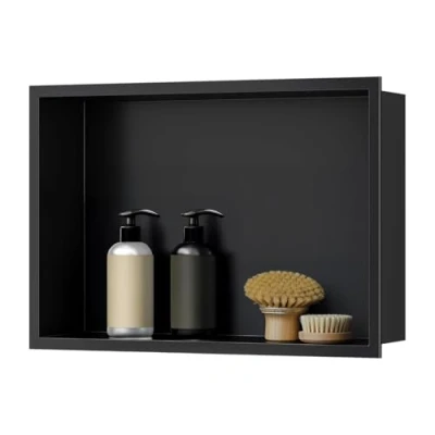 Immagine di sunrik Doccia con nicchia a parete, in acciaio inox, per mensola, 30 x 45 10 cm, colore: nero