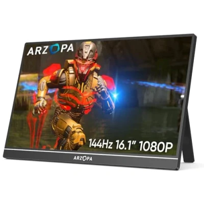 Immagine di ARZOPA 16.1&quot; 144HZ Portable Monitor, 100%sRGB 1920x1080 FHD IPS Single Pole Monitor con supporto HDMI/Type C/USB C, schermo da gioco protezione degli occhi per laptop/PC/Mac/PS3/4/5/Xbox.