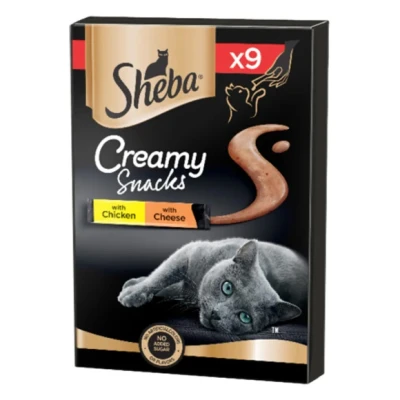 Immagine di Sheba Creamy Snacks Delizia cremosa per gatti con pollo e formaggio Pratico bastone da leccare dalla mano 7 x 9 12 g