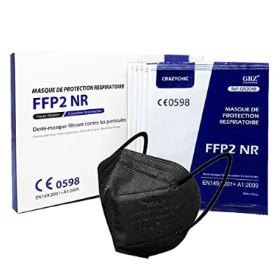 Immagine di CRAZYCHIC 10 Pezzi Mascherine FFP2 Nere Certificate CE EN149 Maschera di Protezione Antiparticolato 5 Strati BFE Alta Filtrazione Confezionate Singolarmente 0598