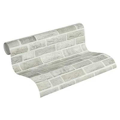 Immagine di A.S. Création Carta da parati in tessuto non Trendwall effetto mattone, 10,05 m x 0,53 m, grigio e bianco, Made Germany 371601 37160 1