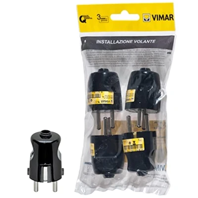 Immagine di Vimar FP00230 Spina SCHUKO 2P+T 16 A 250 V 4 pezzi, standard tedesco, uscita cavo assiale, nero