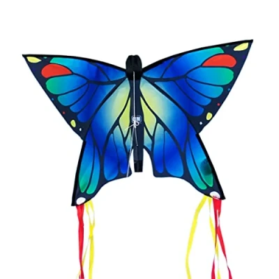 Immagine di CIM aquilone Farfalla Butterfly BLUE aquiloni a linea singola per bambini dai 3 anni in su 58x40cm incl. Stringa 20 m con strisce lunghe 195 cm sulla coda ad arco