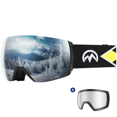 Immagine di OutdoorMaster Ultra Ski Goggles Lens by ZEISS, OTG Snowboard Anti fog Wide View, Magnetic Interchangeable Lens, Snow for Men &amp; Women (Silver Vlt 17% + ClearLens)