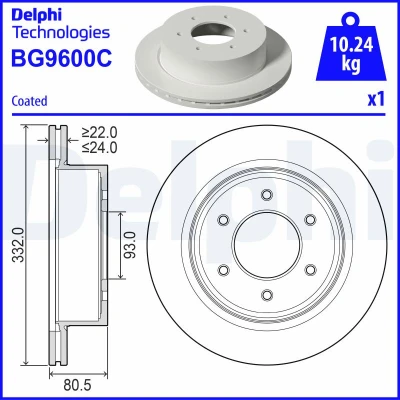 Immagine di DELPHI Disco freno FORD: Ranger Mk3 332mm 24mm 6 ventilato rivestito BG9600C 2324115,JB3C2A315BA Dischi freno, dei freni