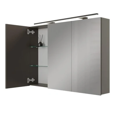 Immagine di Planetmöbel ARIA armadietto a specchio da bagno con illuminazione, larghezza 100 cm, specchio, antracite, lampada e presa, per ospiti, x 70 16 cm
