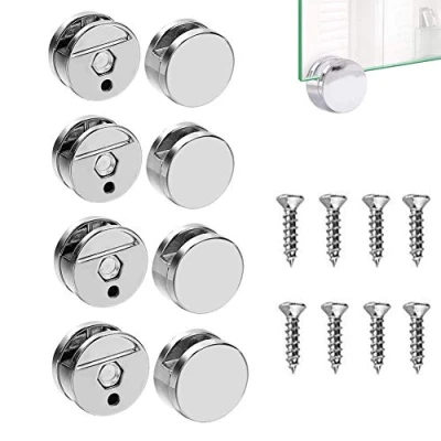 Immagine di 8 Pezzi Clip a Specchio Di Staffa Da Parete Rotonda Multiuso Con Specchio, Per Specchi In Vetro, Cornice Vetro (Argento)