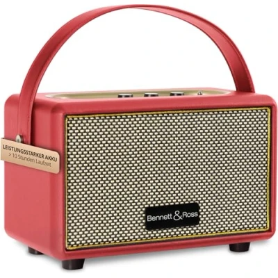 Immagine di Bennett &amp; Ross BB 820RD Blackmore Junior Altoparlante bluetooth retrò in pelle con batteria da 5200 mAh vintage 20 W Ingresso microSD lettore MP3 Aux Cassa rosso