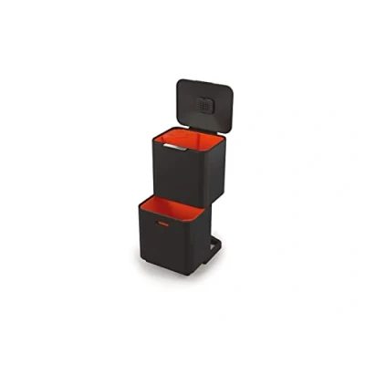 Immagine di Joseph Totem Max Pattumiera da Cucina con coperchio e filtro anti odore, Bidone per Raccolta Differenziata, Sistema di separazione 3 scomparti, 60 Litri, Colore Nero