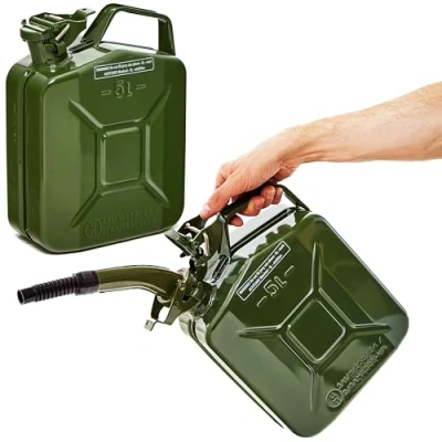 Immagine di BW® Tanica per carburante in metallo, 2 x 5 litri, con beccuccio, verde oliva, RAL 6003, certificazione TÜV e approvazione ONU, Made Europe