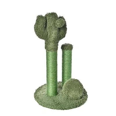 Immagine di Amazon Basics tiragraffi a forma di cactus, triplo, con sfera pendente, Gatto, grande, 71 cm, Verde