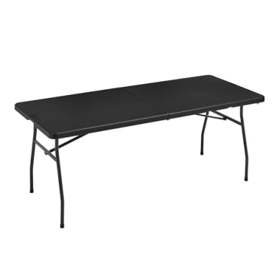 Immagine di Amazon Basics, Tavolo pieghevole rettangolare da 1,8 m, con maniglia per il trasporto, interni ed esterni, portatile, leggero, viaggio, picnic, campeggio, nero, 182 x 75 73 cm
