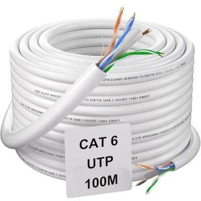 Immagine di Soibke 100 Metri Cavo Ethernet, Cat 6 LAN 100mt di Rete Lungo Esterno Internet Alta Velocità RJ45 Gigabit Impermeabile UTP 23AWG Patch Bianco per Router Modem