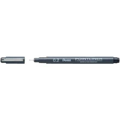 Immagine di Pentel Pointliner S20P 2A, Fineliner, nero, impermeabile e resistente alla luce, 0,2 mm