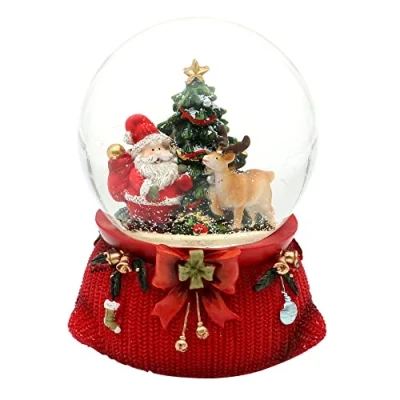 Immagine di Dekohelden24 Grande palla di neve, Babbo Natale con REH e albero Natale, suono su base finemente decorata, dimensioni (L x P A): 10 14 cm, sfera Ø cm