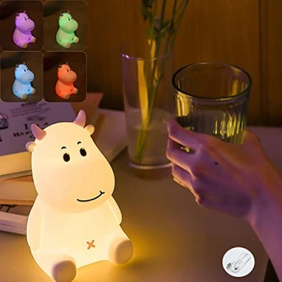 Immagine di LANMOU Luce Notturna Bambini e Baby Notte LED a Forma di Mucca, Portatile Lampada da Mucca in Silicone Cambia Colore, Comodino Ricaricabile USB Con touch Control, Per Regalo,Rosa