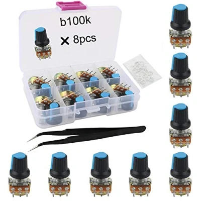 Immagine di RUNCCI YUN 8Pcs Potenziometro Rotativo a Cono Lineare 100k, WH148 3Pin 15mm Albero con dado e Anello di ferroe Pinzette antistatico