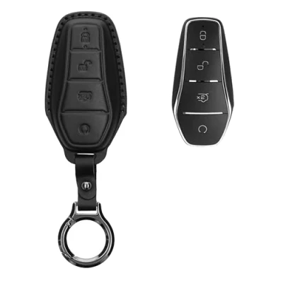 Immagine di kwmobile Custodia Chiavi Vera Pelle Compatibile con BYD Atto 3 / Han/Tang/Dolphin/Yuan/Seal Car Key Case Anello Portachiavi Accessori Auto Nero
