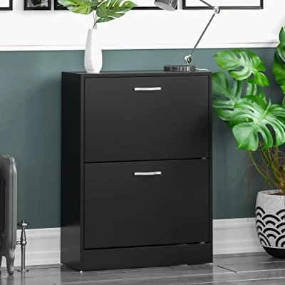 Immagine di Vida Designs Scarpiera, 2 Cassetti, Colore: Nero, Product Size W D Approssimativo, Legno ingegnerizzato, H 80 x L 60 P 24 cm Circa