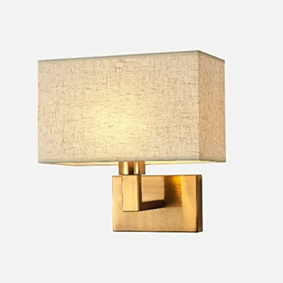 Immagine di Applique da parete in metallo for interni Lampada moderna tessuto a testa singola Paralume rettangolare lino soggiorno camera letto dell&#039;hote