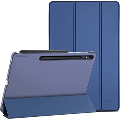 Immagine di ProCase Custodia per 12.4 pollici Galaxy Tab S8+ Plus 2022/S7 FE 2021/S7+ 2020 (SM X800/X806/T730/T736/T733/T738/T970/T975/T976/T978), Smart Cover Leggero, CaseTraslucida Smerigliata Blu Marino