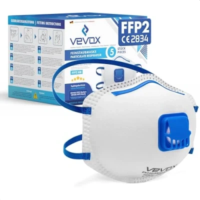 Immagine di VEVOX® Mascherine FFP2 scatola da 5, 10, 20 o 5000 con guarnizione comfort light mascherina maschera filtrante respiratoria FFP 2 valvola certificata CE per la massima protezione