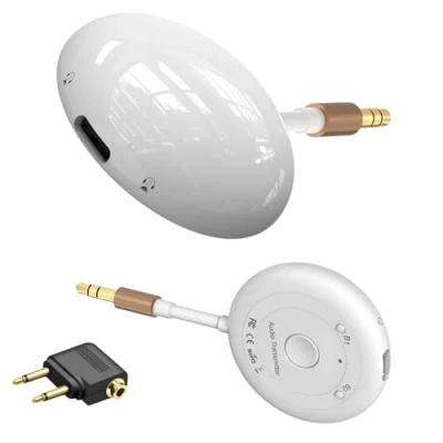 Immagine di Adattatore Trasmettitore Bluetooth 5.3 da Aereo, Supporta 2 AirPods o Cuffie con Bassa Latenza, Audio Wireless Aux 3,5 per Volo, TV, palestra, PC