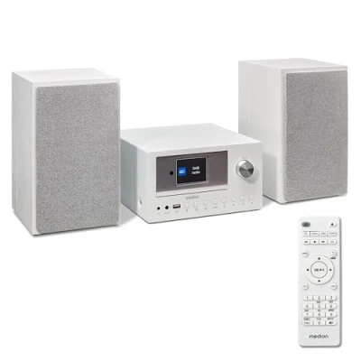 Immagine di MEDION P85003 Micro Audio System Sistema Compatto (Radio Internet, Dab+, Radio PLL FM, Bluetooth, connessione USB, AUX, 2x150 W) Bianco