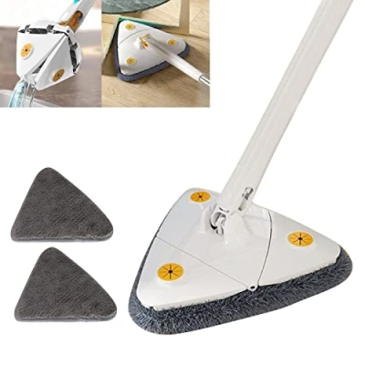 Immagine di Earnmore mocio triangolare girevole a 360 gradi, telescopico regolabile, multifunzione, Push Pull automatico (bianco + 2 cuscinetti)