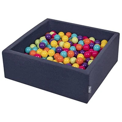 Immagine di KiddyMoon 90X30cm/200 Palline ∅ 7CM Quadrato Piscina di Colorate per Bambini Fabbricato in EU, Blu Sc:Verdech/Giallo/Turch/Aranc/Rosasc/Violet