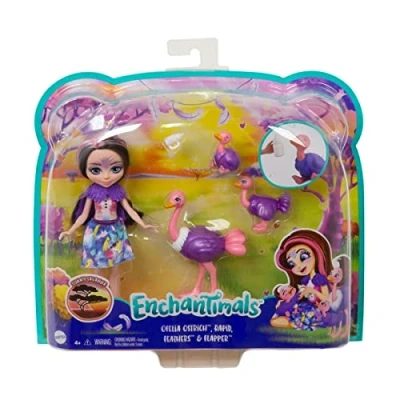 Immagine di Enchantimals PlaySet Famiglia degli Struzzi, con Bambola Ofelia lo Struzzo e 3 Amici Cuccioli, multicolore, Giocattolo per Bambini 4+ Anni, GTM32