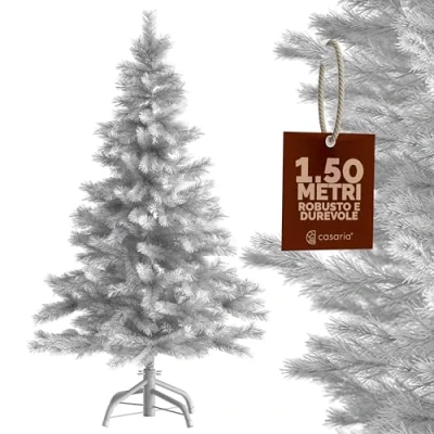 Immagine di CASARIA® Albero di Natale Finto Bianco Neve 150 cm 470 Punte Incl. Base in Metallo Abete Artificiale PVC Montaggio Rapido