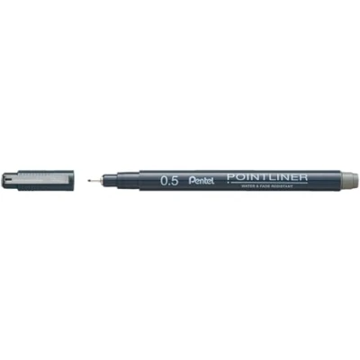 Immagine di Pentel Pointliner S20P 5N Fineliner, colore: grigio, impermeabile e resistente alla luce, 0,5 mm