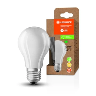 Immagine di LEDVANCE Lampada a risparmio energetico, lampadina smerigliata, E27, bianco caldo (3000K), 7,2 watt, sostituisce la da 100W, altamente efficiente e confezione 1