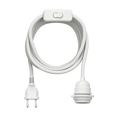 Immagine di ledscom.de cavo tessile LEKA, spina, interruttore, bianco, 3 m, attacco lampada, 1x E27 max. 60W, Led, Diy, lampada da parete, E27, tessile, a sospensione, spina