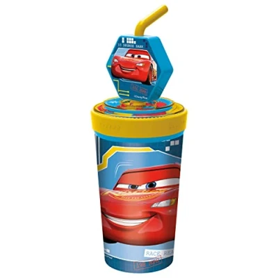 Immagine di p:os Cars Tazza per Bambini con Cannuccia Integrata, Coperchio e Figura 3D, Recipiente Bere capacità di Circa 475 Ml, Ottimo Bevande Fredde, Multicolore, 10153310