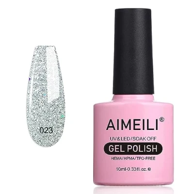 Immagine di AIMEILI Smalto Semipermente in Gel UV LED per Manicure Smalti Unghie Glitter Argento Soak Off 10ml