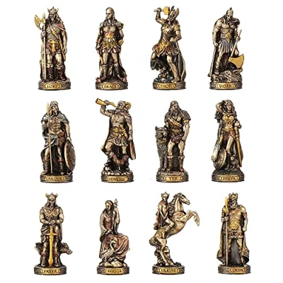 Immagine di Veronese Design Set di 12 statuette in miniatura con divinità e dee norrene, finitura bronzata