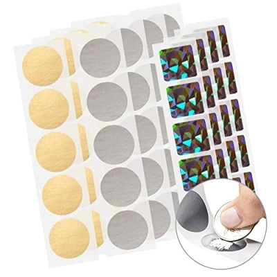 Immagine di CNYMANY 540 Pezzi Etichette Gratta e Vinci Adesivi, 2,5cm Circolare Piazza Autoadesiva Sbucciare Stick DIY per Giochi Festa Regalo Cartolina Promozione Oro, Argento, Argento Metallico
