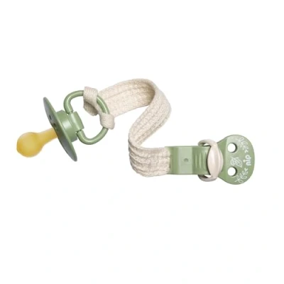 Immagine di NIP Green ciuccio in cotone biologico: senza BPA, extra morbido e leggero, porta regolabile per con anello massaggiagengi, protegge i vestiti del bambino, verde