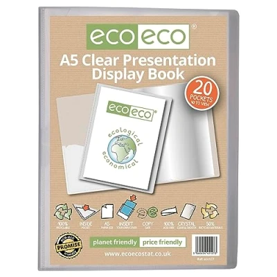 Immagine di eco Eco127 Raccoglitore per presentazioni, formato A5, 50% riciclato, 20 tasche, trasparente, con buste in plastica