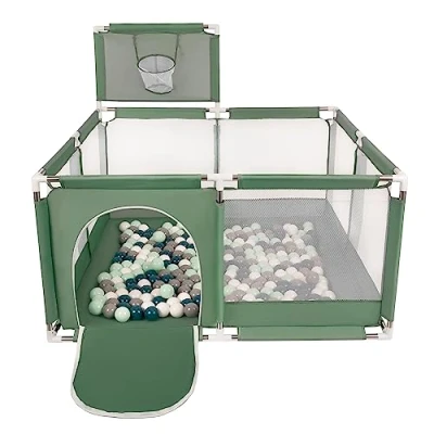 Immagine di SELONIS Recinto Per Bambini Con 400 Palline Colorate 6 Cm, Verde: Turchese Scuro/Grigio/Bianco/Menta